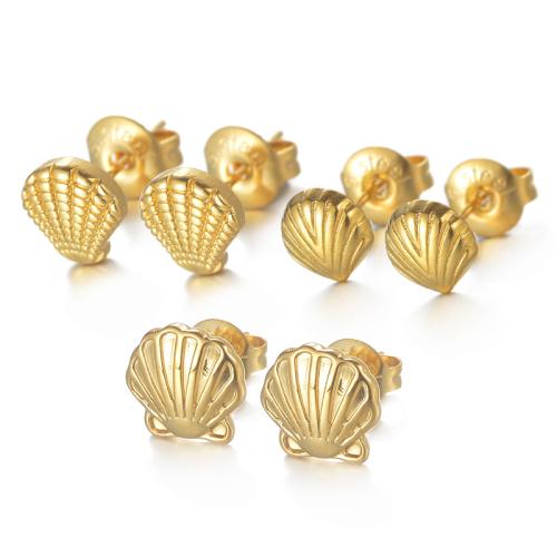 Stainless Steel Stud Earrings, 304 Stainless Steel, Shell, 18K gold plated, fashion jewelry & different styles for choice & for woman, Sold By Pair