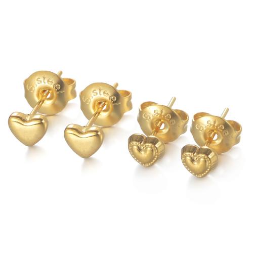 Stainless Steel Stud Earrings, 304 Stainless Steel, Heart, plated, fashion jewelry & different styles for choice & for woman, golden, Sold By Pair