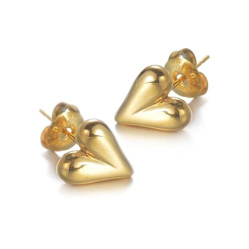Stainless Steel Stud Earrings, 304 Stainless Steel, Heart, 18K gold plated, fashion jewelry & for woman, Sold By Pair