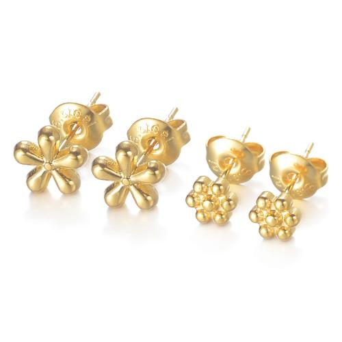 Stainless Steel Stud Earrings, 304 Stainless Steel, Flower, plated, fashion jewelry & different styles for choice & for woman, golden, Sold By Pair