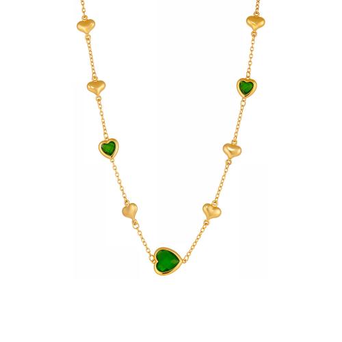 Stainless Steel Jewelry Necklace, 304 Stainless Steel, with Glass Stone, plated, fashion jewelry & for woman, more colors for choice, Sold By PC