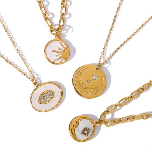 Ожерелье из нержавеющей стали , Нержавеющая сталь 304, с Белая ракушка, 18K золотым напылением, разные стили для выбора & Женский & со стразами, продается PC