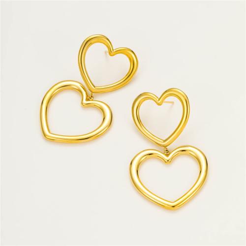 Stainless Steel Drop Earring, 304 Stainless Steel, Heart, 18K gold plated, fashion jewelry & for woman & hollow, Sold By Pair
