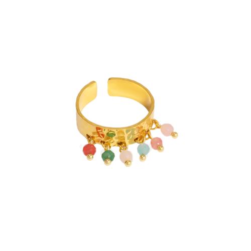 Natural Gemstone Finger Ring, 304 Stainless Steel, with Natural Stone, 18K gold plated, fashion jewelry & different styles for choice & for woman, Sold By PC