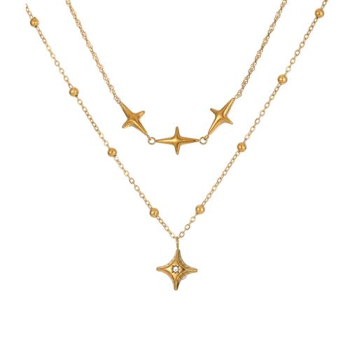 Collier de bijoux en acier inoxydable, Acier inoxydable 304, Placage, Double couche & pour femme & avec strass, plus de couleurs à choisir, Vendu par PC