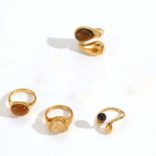 Natural Gemstone Finger Ring, 304 Stainless Steel, with Gemstone, plated, fashion jewelry, more colors for choice, Sold By PC