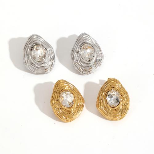 Stainless Steel Stud Earrings, 304 Stainless Steel, plated, fashion jewelry & micro pave cubic zirconia, more colors for choice, Sold By Pair