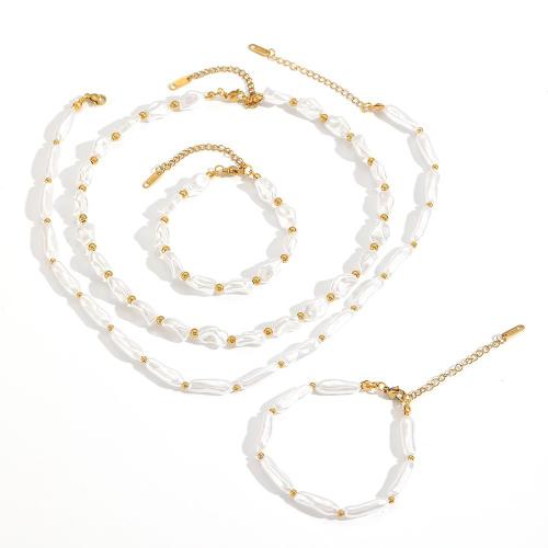 Fashion Stainless Steel Jewelry Sets, bracelet & necklace, 304 Stainless Steel, with Plastic Pearl, plated, fashion jewelry, more colors for choice, Sold By PC
