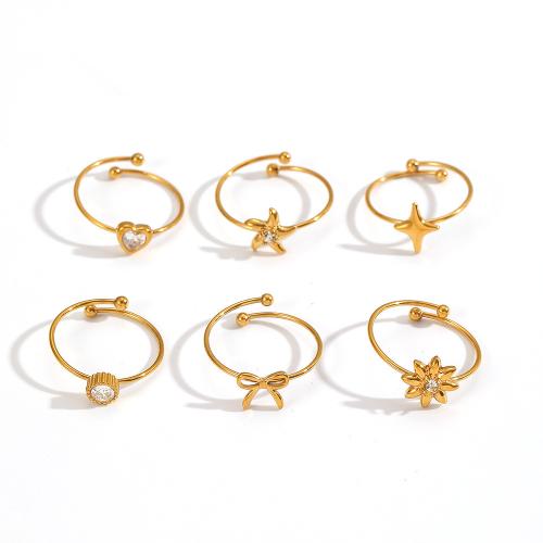 Rhinestone Stainless Steel Finger Ring, 304 Stainless Steel, gold color plated, fashion jewelry & with rhinestone, golden, Sold By PC