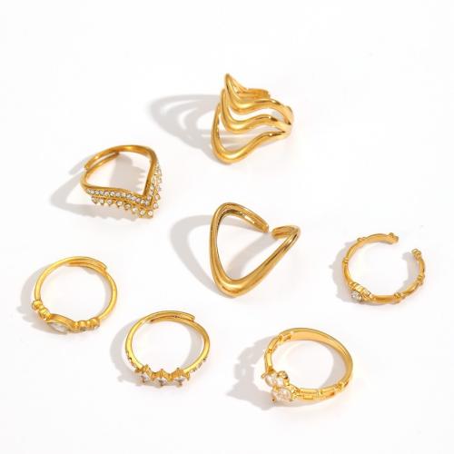 Rhinestone Stainless Steel Finger Ring, 304 Stainless Steel, gold color plated, fashion jewelry & with rhinestone, golden, Sold By PC