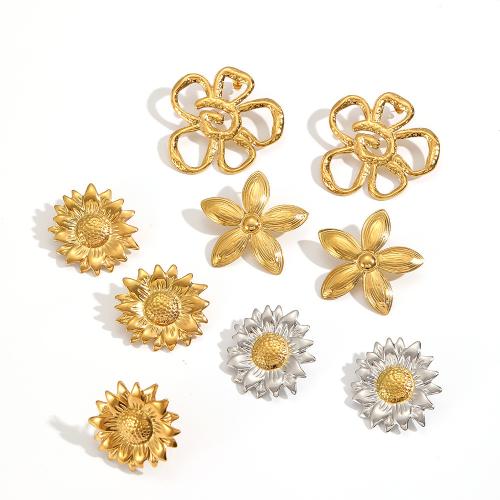 Stainless Steel Stud Earrings, 304 Stainless Steel, Flower, plated, fashion jewelry, more colors for choice, Sold By Pair