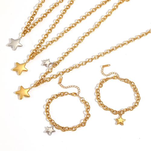 Fashion Stainless Steel Jewelry Sets, bracelet & necklace, 304 Stainless Steel, Star, plated, fashion jewelry, more colors for choice, Sold By PC