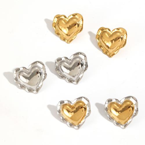 Stainless Steel Stud Earrings, 304 Stainless Steel, Heart, plated, fashion jewelry, more colors for choice, Sold By Pair
