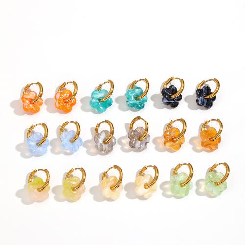 Pendientes de Cristal de Murano, acero inoxidable 304, con Cristal de murano, Flor, chapado, Joyería, más colores para la opción, Vendido por Par