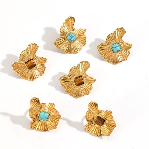 Natural Gemstone Jewelry Sets, Stud Earring & finger ring, 304 Stainless Steel, with Gemstone, plated, fashion jewelry, more colors for choice, Sold By PC