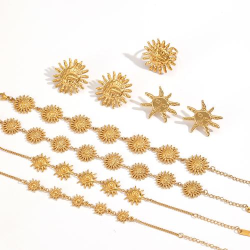 Conjuntos de joyería de acero inoxidable, Pendiente de stud & anillo de dedo & pulsera, acero inoxidable 304, chapado, más colores para la opción, Vendido por UD