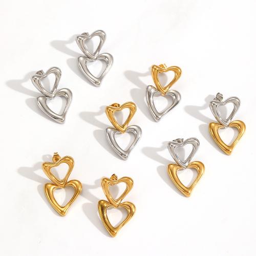 Stainless Steel Stud Earrings, 304 Stainless Steel, Heart, plated, fashion jewelry, more colors for choice, Sold By Pair