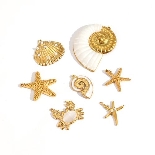 Stainless Steel Pendants, 304 Stainless Steel, with Cats Eye & Shell & Plastic Pearl, plated, DIY, golden, Sold By PC
