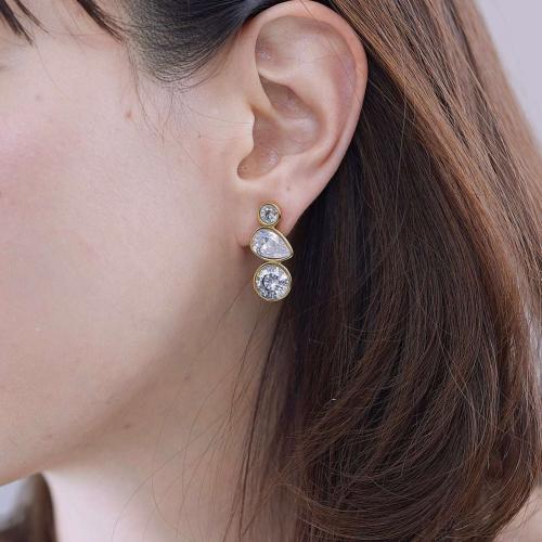 304 Stainless Steel Stud Earring, plated, fashion jewelry & micro pave cubic zirconia, more colors for choice, Sold By Pair