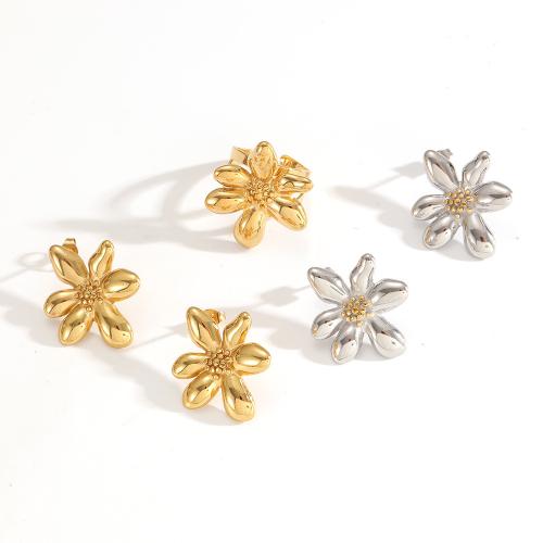 Stainless Steel Stud Earrings, 304 Stainless Steel, Flower, plated, fashion jewelry, more colors for choice, Sold By Pair