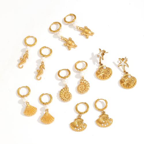 Stainless Steel Drop Earring, 304 Stainless Steel, with Plastic Pearl, plated, fashion jewelry & micro pave cubic zirconia, more colors for choice, Sold By Pair