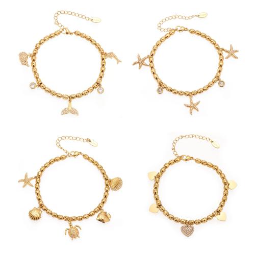Stainless Steel Jewelry Bracelet, 304 Stainless Steel, 18K gold plated, different styles for choice & micro pave cubic zirconia & for woman, Sold By PC
