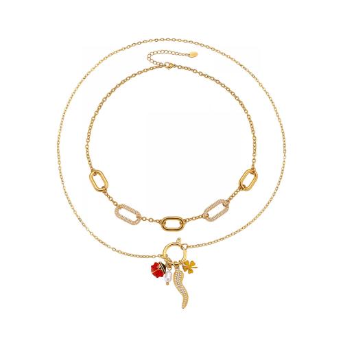 Cubic Zirconia Stainless Steel Jewelry Sets, 304 Stainless Steel, with Freshwater Pearl, 18K gold plated, different styles for choice & micro pave cubic zirconia & for woman & enamel, Sold By PC