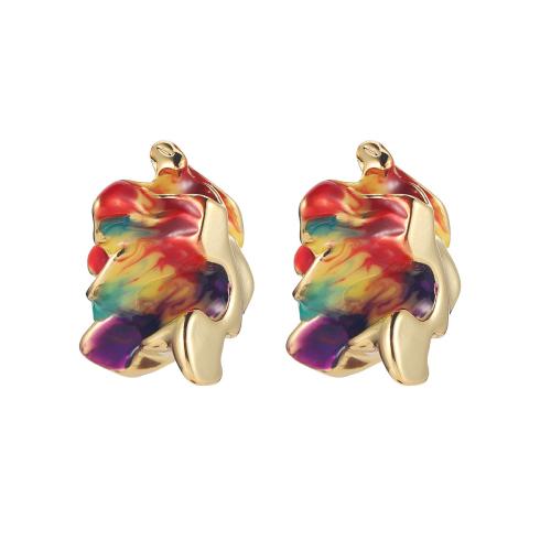 Brass Stud Earring, with Plastic Pearl, plated, different styles for choice & for woman & enamel, golden, Sold By Pair