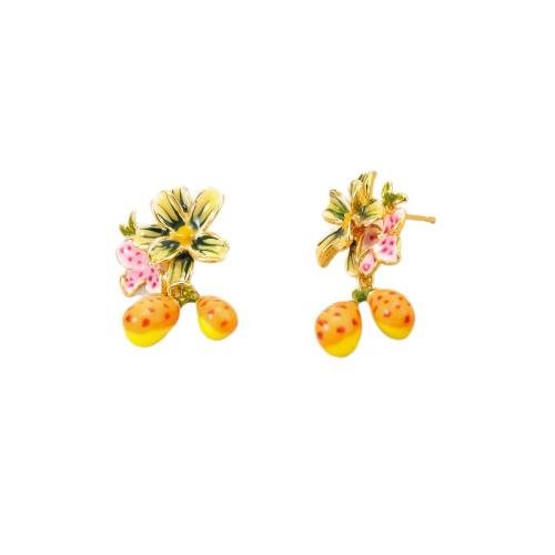 Pendientes de Perno en Latón, metal, con cúbica circonia & Perlas plásticas, chapado, diferentes estilos para la opción & para mujer & esmalte, dorado, Vendido por Par