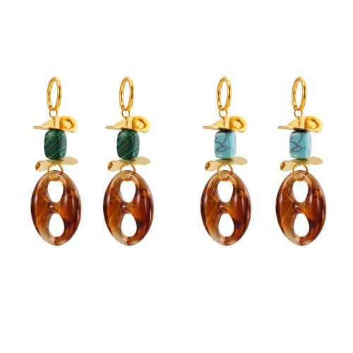 Pendientes de Resina, acero inoxidable 304, con Turquesa sintético & resina, chapado, Joyería & para mujer, dorado, Vendido por Par