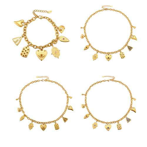 Zirconia cúbicos Juegos de joyería de acero inoxidable, acero inoxidable 304, con Perlas plásticas, chapado, diferentes estilos para la opción & micro arcilla de zirconia cúbica & para mujer & esmalte, Vendido por UD