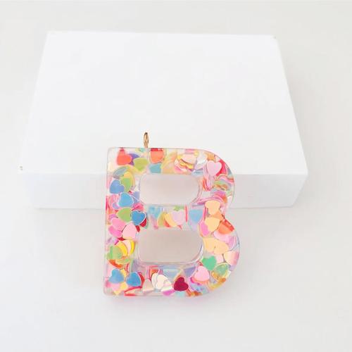 Подвески из смолы, канифоль, с Блестки, Алфавитное письмо, эпоксидная смола, DIY & разные стили для выбора, 42mm, продается PC