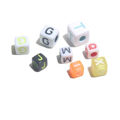 Alphabet Acrylic Beads, Square, painted, DIY & different size for choice & with letter pattern, more colors for choice, Sold By PC