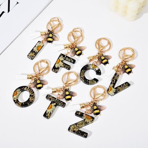 Bag Purse Charms Keyrings Keychains, Resin, with Dried Flower & PU Leather & Tibetan Style, Alphabet Letter, epoxy gel, Unisex & different styles for choice, 100mm, Sold By PC
