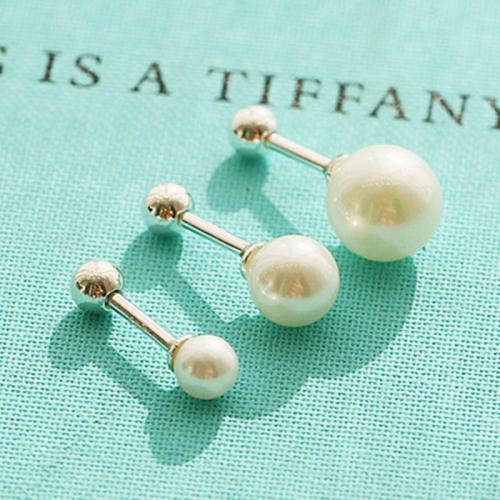 925 Sterling Silver Stud Earring, with Plastic Pearl, Round, platinum plated, different size for choice & for woman, Sold By Pair