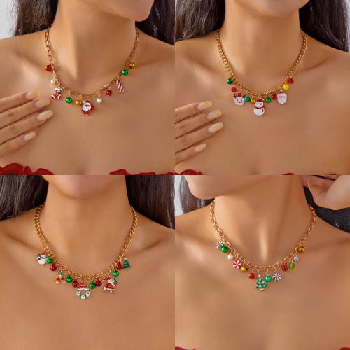 Tibetan Style Jewelry Sets, bracelet & necklace, with Plastic Pearl, gold color plated, Christmas Design & enamel & with rhinestone, more colors for choice, Sold By PC
