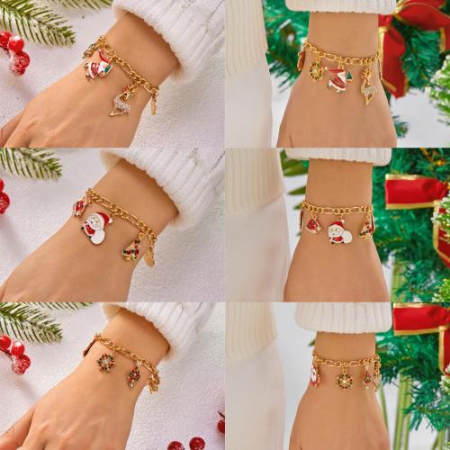 Christmas Holiday Bracelet, Tibetan Style, with Plastic Pearl, gold color plated, Christmas Design & enamel & with rhinestone, more colors for choice, Sold By PC