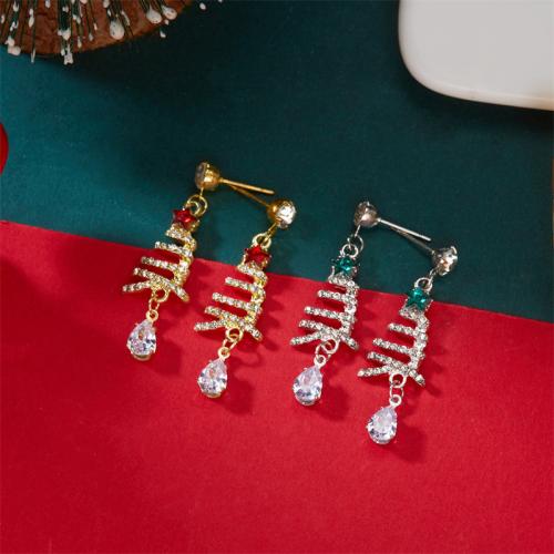 Christmas Earrings, Tibetan Style, gold color plated, Christmas Design & enamel & with rhinestone, more colors for choice, Sold By Pair