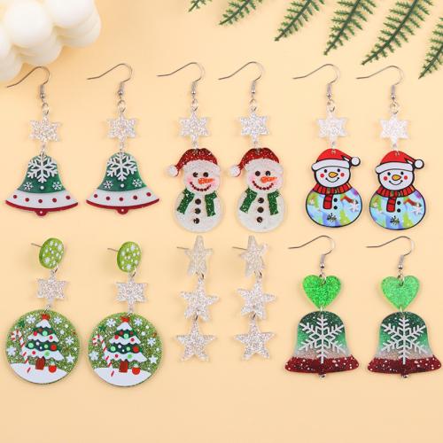 Christmas Earrings, Tibetan Style, with Acrylic, gold color plated, Christmas Design, more colors for choice, Sold By Pair