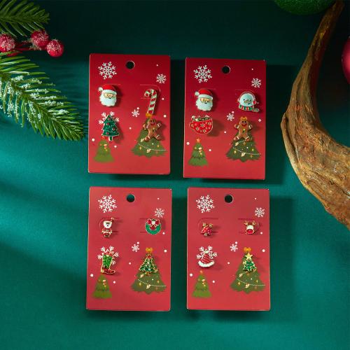 Christmas Earrings, Tibetan Style, gold color plated, Christmas Design & enamel & with rhinestone, more colors for choice, Sold By Pair