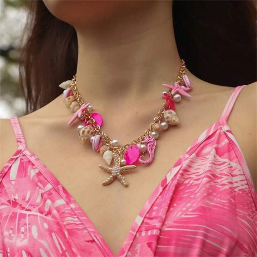 Tibetan Style Sweater Chain Necklace, with Shell & Plastic Pearl, gold color plated, fashion jewelry & enamel, more colors for choice, Sold By PC