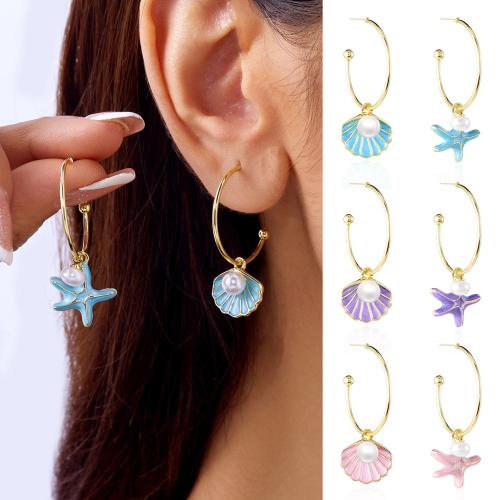Asymmetric Earrings, Tibetan Style, with Plastic Pearl, gold color plated, fashion jewelry & enamel, more colors for choice, Sold By Pair