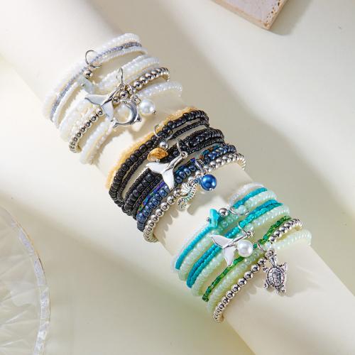 CCB Bracelets, Tibetan Style, with Seedbead & Copper Coated Plastic & Plastic Pearl, gold color plated, fashion jewelry, more colors for choice, Sold By Set