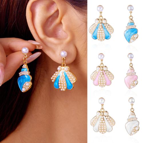 Asymmetric Earrings, Tibetan Style, with Plastic Pearl, gold color plated, fashion jewelry & enamel, more colors for choice, Sold By Pair
