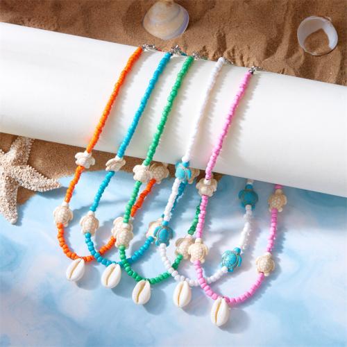 Shell Necklaces, Seedbead, with Shell & Tibetan Style, gold color plated, fashion jewelry & enamel, more colors for choice, Sold By PC