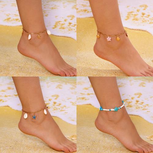 Tibetan Style Anklet, with Shell, gold color plated, fashion jewelry & enamel, more colors for choice, Sold By PC