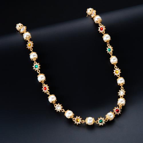 Plastic Pearl Necklace, Tibetan Style, with Plastic Pearl, gold color plated, fashion jewelry & with rhinestone, more colors for choice, Sold By PC