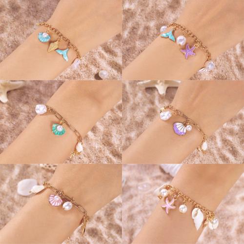 Shell Jewelry Bracelet, Tibetan Style, with Shell, gold color plated, fashion jewelry & enamel, more colors for choice, Sold By PC