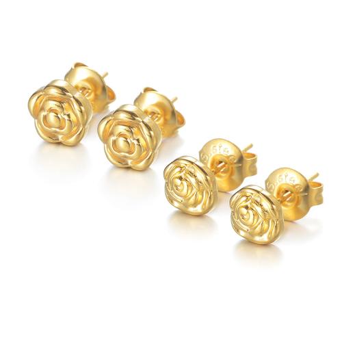 Stainless Steel Stud Earrings, 304 Stainless Steel, Flower, plated, fashion jewelry & different styles for choice & for woman, golden, Sold By Pair