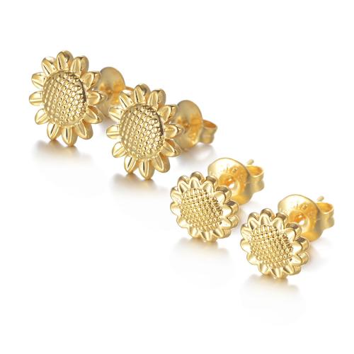 Stainless Steel Stud Earrings, 304 Stainless Steel, Sunflower, plated, fashion jewelry & different size for choice & for woman, golden, Sold By Pair